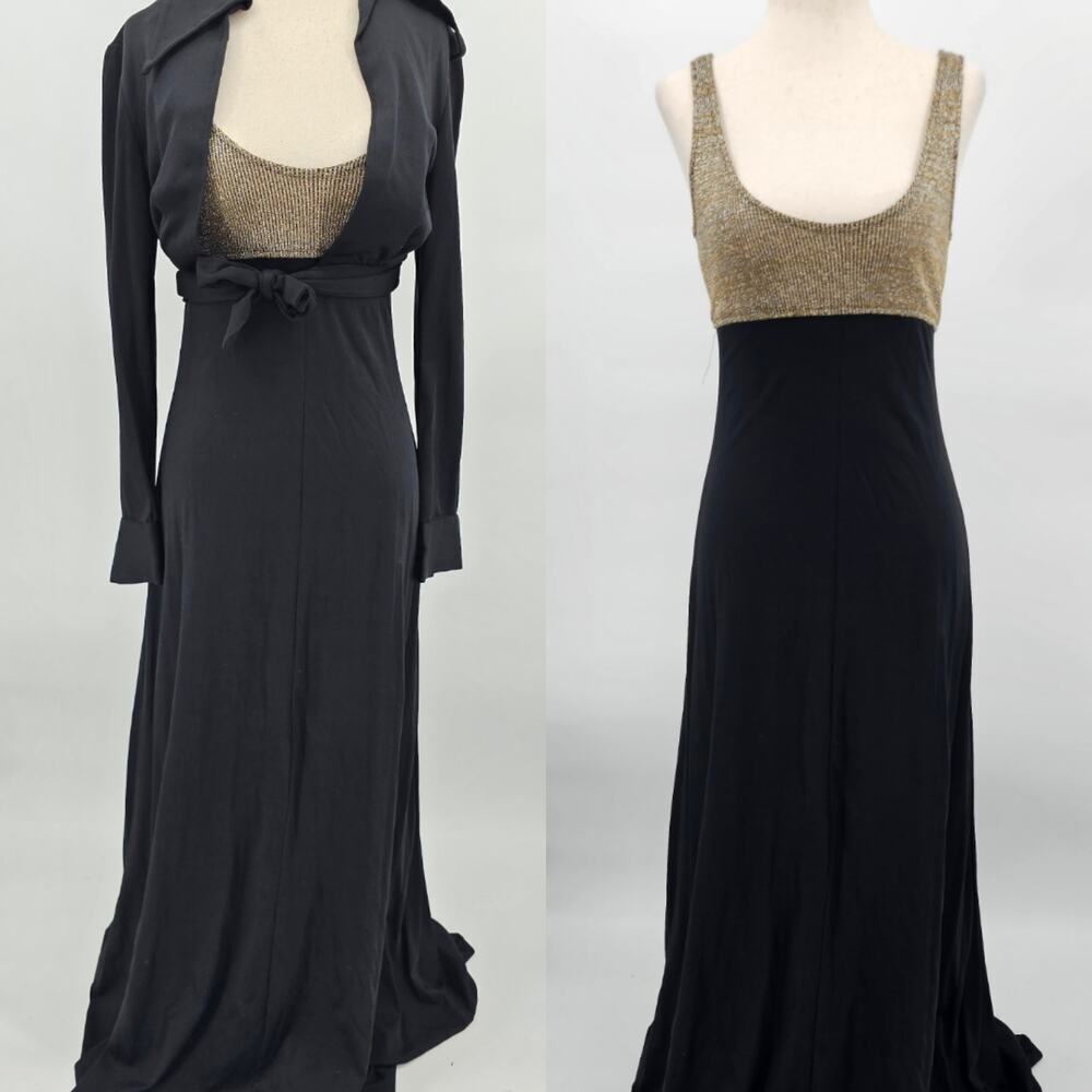 Vintage The Cottager for Junior Petite Size 9 Black Maxi Dress w/Matching Blouse